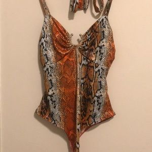 Fashion Nova Snakeskin thong bodysuit. Never worn
